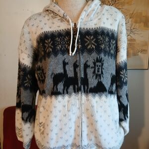 Wool Zip Up With Hood Alpaca Jacket